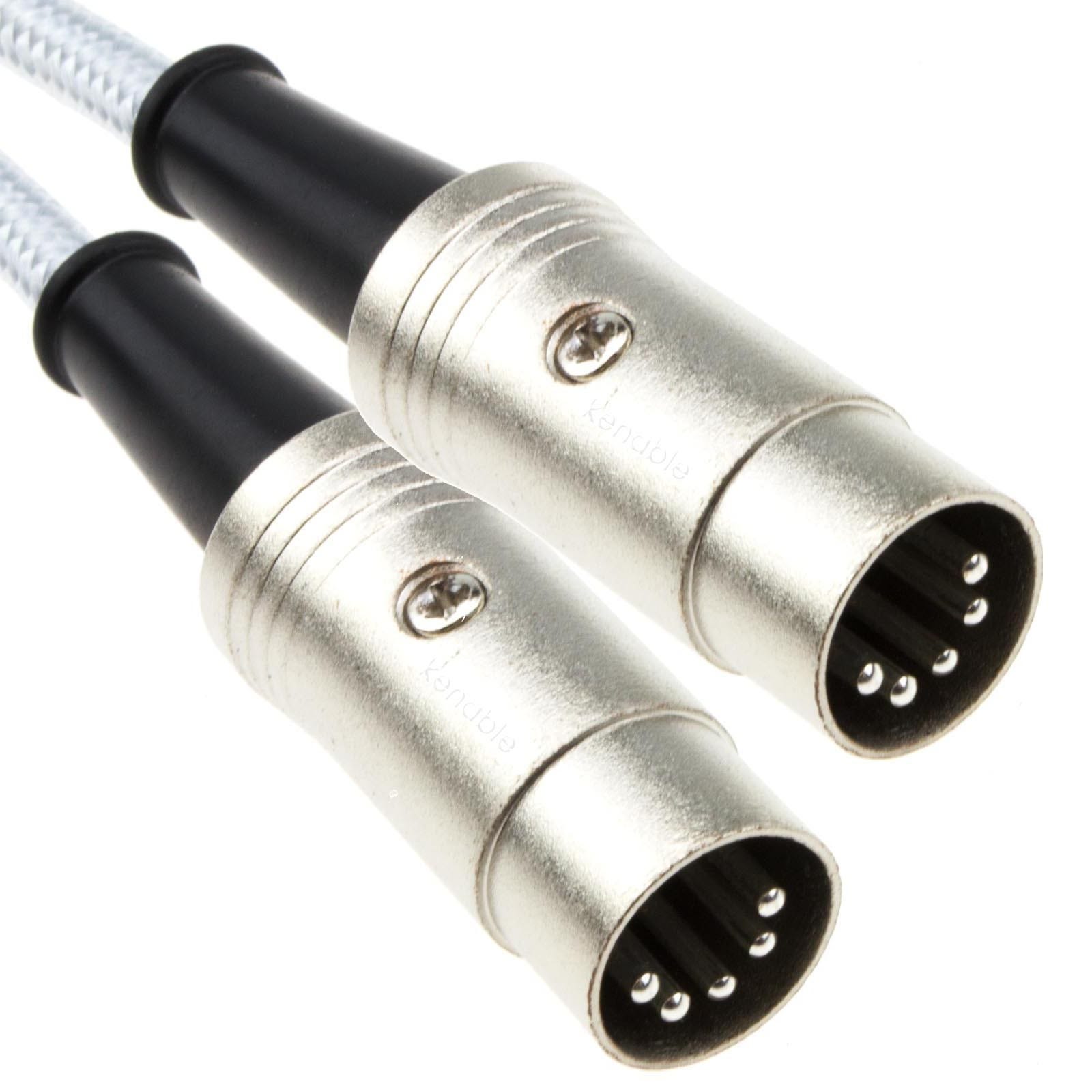 Professional MIDI 5 Pin DIN Cable - Fully Wired Braided Shielded Cable - Multiple Lengths & Colours